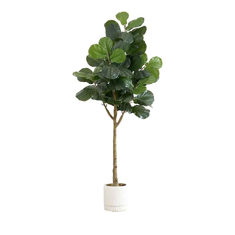 Nearly Natural 6ft. Artificial Fiddle Leaf Fig Tree with White Decorative Planter