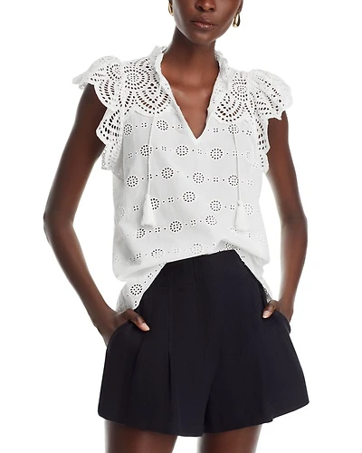 Eyelet Flutter Sleeve Top - Exclusive