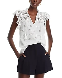 Eyelet Flutter Sleeve Top - Exclusive