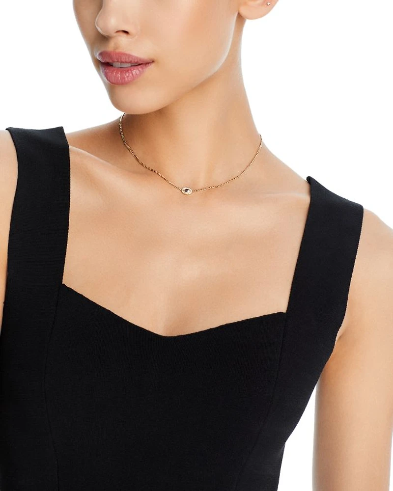 14K Yellow Gold Curb Chain Marquise Blue Sapphire Halo Necklace, 16"