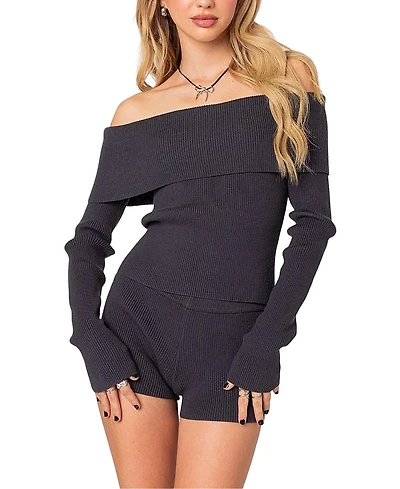 Edikted Miriam Fold Over Knit Top