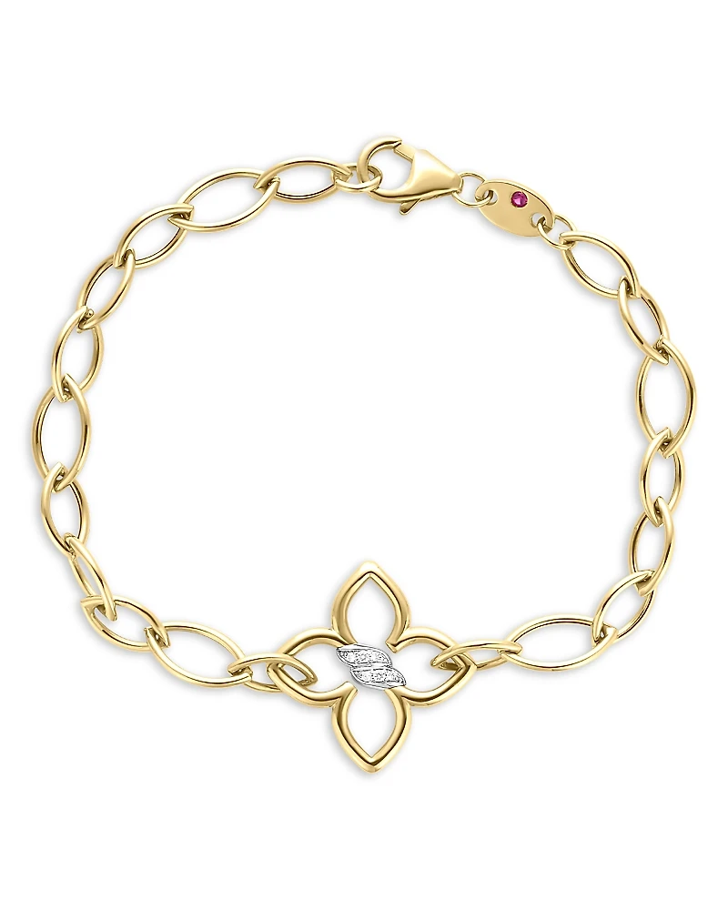 Roberto Coin 18K White & Yellow Gold Cialoma Diamond Flower Oval Link Bracelet