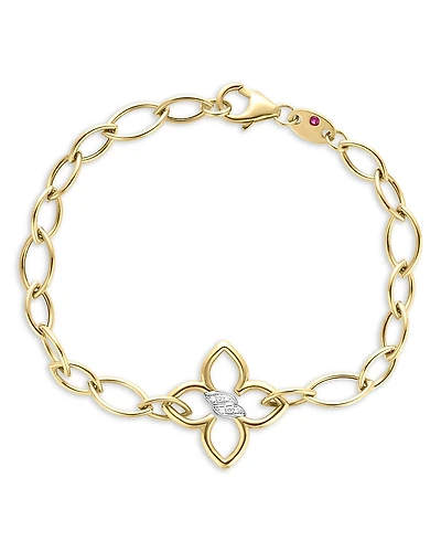 Roberto Coin 18K White & Yellow Gold Cialoma Diamond Flower Oval Link Bracelet