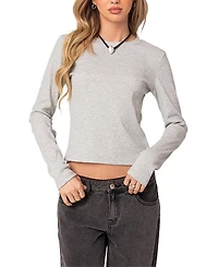 Edikted Marny Long Sleeve Waffle Top