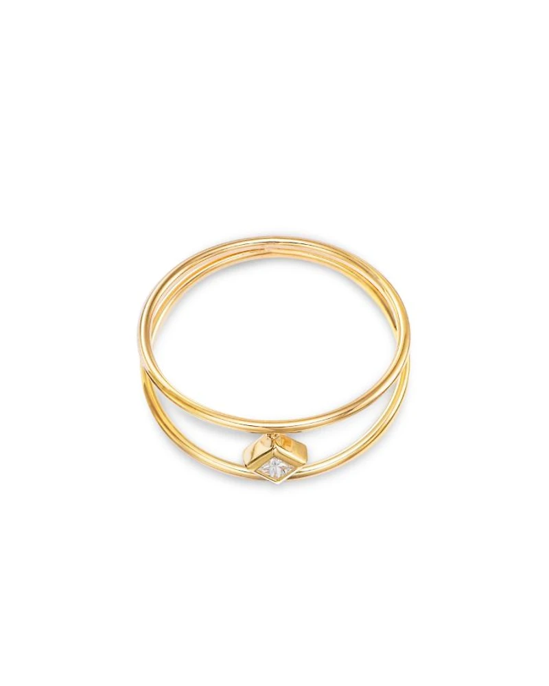 14K Yellow Gold Princess Diamonds Diamond Double Band Ring