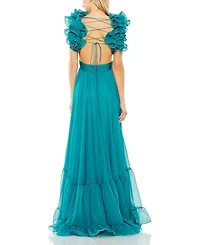 Ruffle Tiered Cut-Out Chiffon Gown