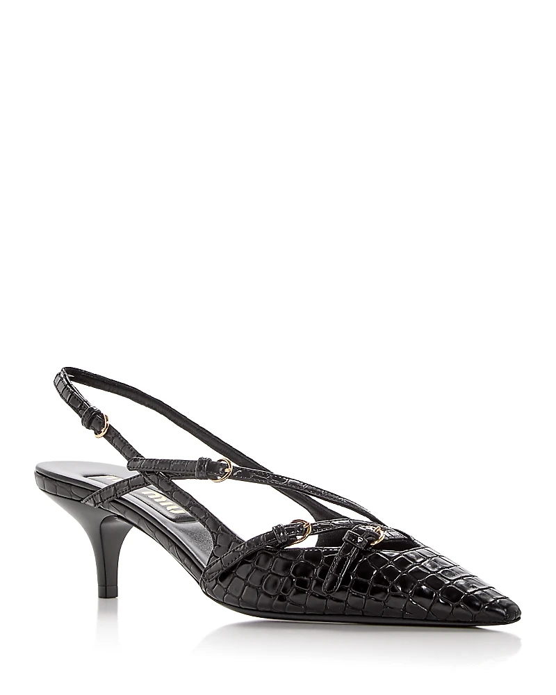 Miu Women's Croc Embossed Pointed Toe Pumps