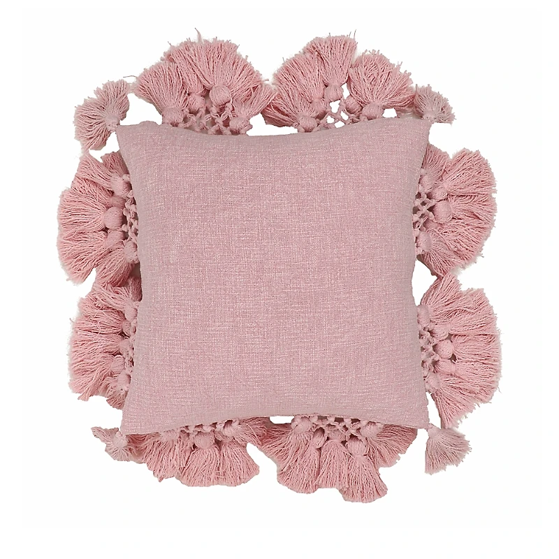Tov Furniture Stone Washed Blush Cotton Tasseled Pillow