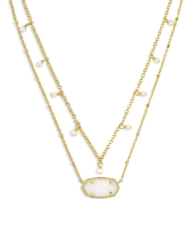 Elisa Cultured Freshwater Pearl & Drusy Stone Adjustable Layered Necklace, 19"