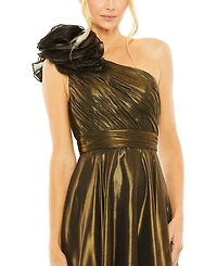 Rosette One Shoulder Tea Length Dress