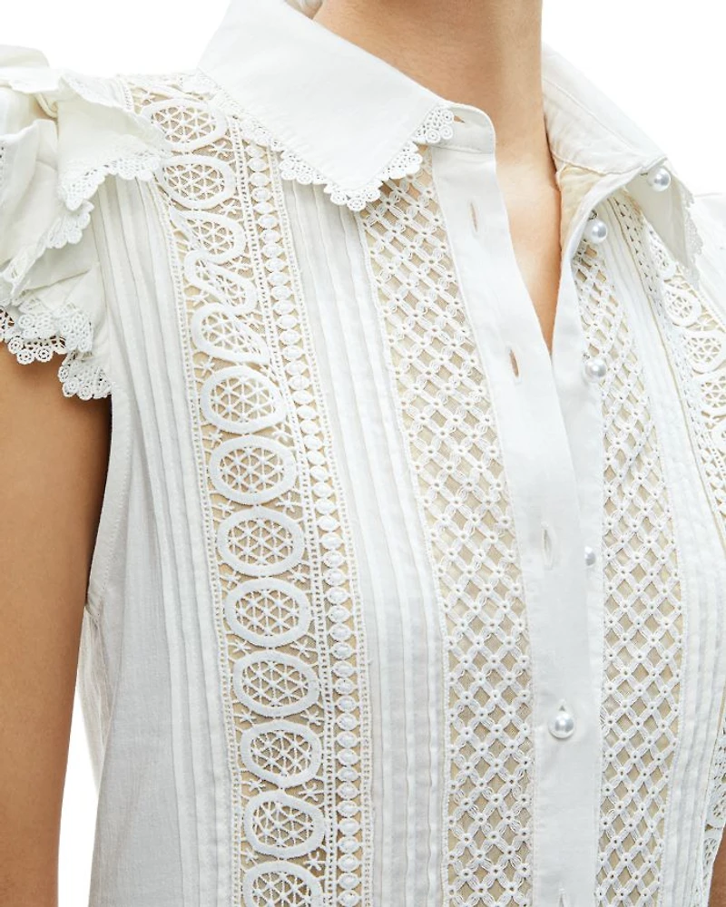 Meeko Embroidered Ruffle Sleeve Dress