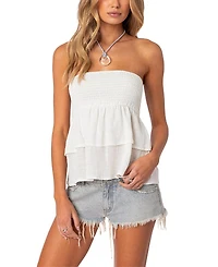 Edikted Harleigh Ruffled Linen Look Tube Top