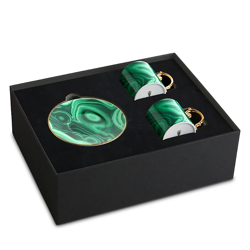 L'Objet Malachite Espresso Cup & Saucer, Set of 2