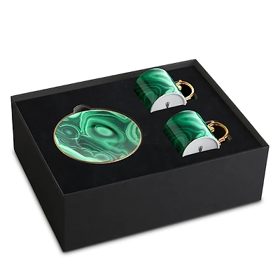 L'Objet Malachite Espresso Cup & Saucer, Set of 2