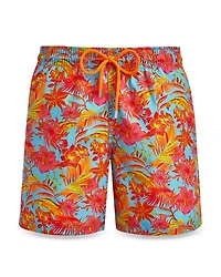 Moorea Tahiti Flowers Print 7" Swim Trunks