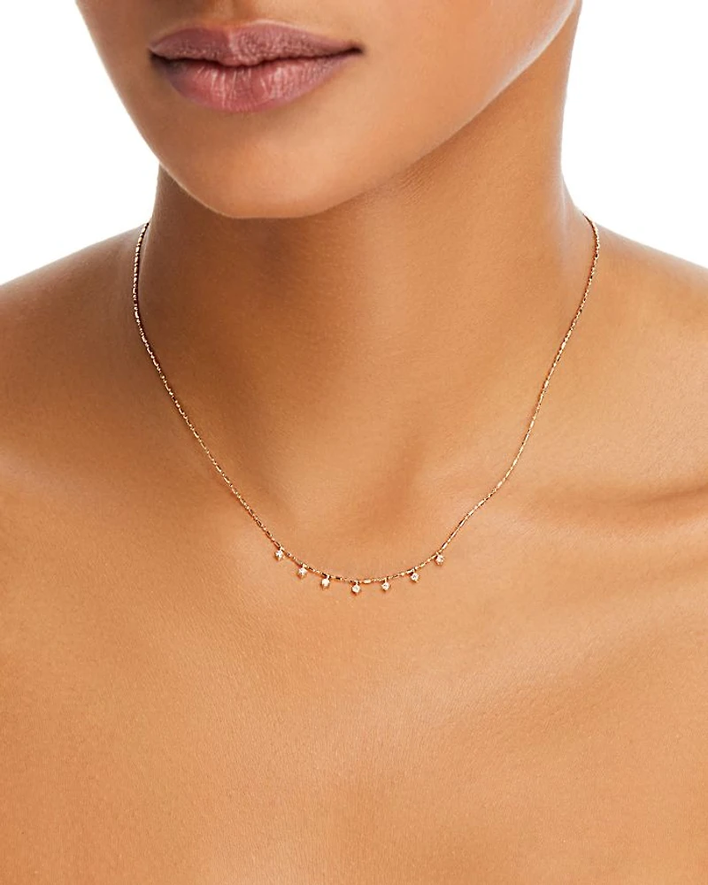 14K Yellow Gold Prong Diamonds Diamond Dangle Collar Necklace, 16"