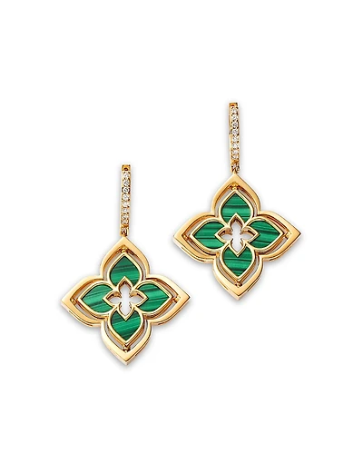 Roberto Coin 18K Yellow Gold Venetian Princess Pirouette Malachite & Diamond Reversible Flower Drop Earrings