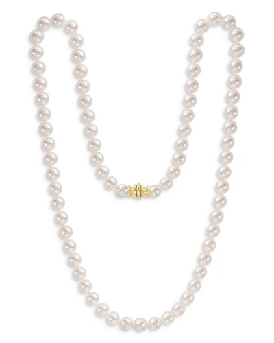 18K Yellow Gold Japanese Akoya Cultured Pearl Strand Necklace, 26"