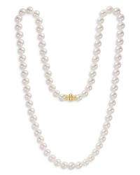 18K Yellow Gold Japanese Akoya Cultured Pearl Strand Necklace, 26"