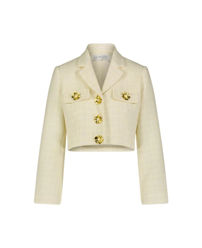Cropped Tweed Floral Button Jacket