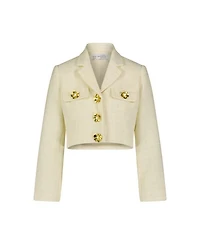Cropped Tweed Floral Button Jacket