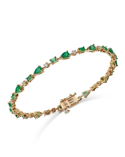 Emerald & Diamond Link Bracelet in 14K Yellow Gold