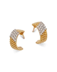 Diamond & Beaded Small Half Hoop Earrings in 14K Yellow Gold, 0.20 tcw