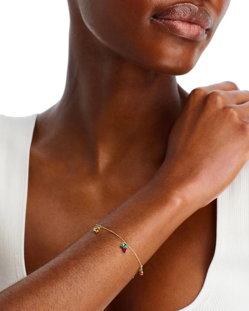 14K Yellow Gold Multi Gemstone Fruit Charm Bracelet