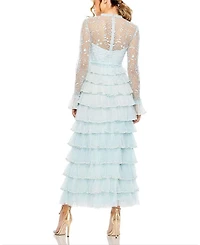 Embroidered Long Sleeve Ruffled Tiered Dress