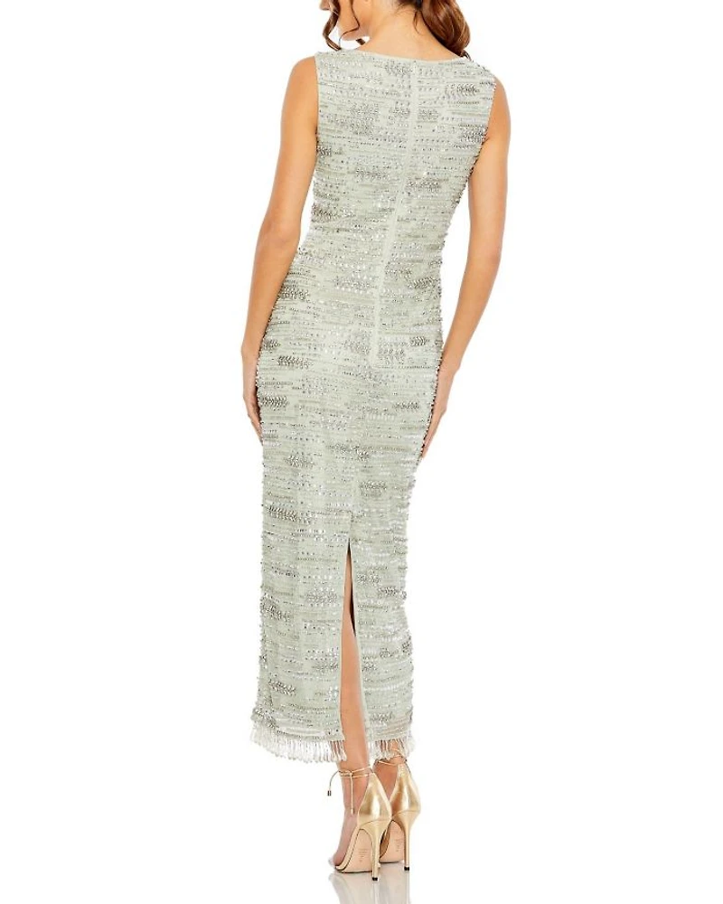 Sleeveless Crystal Fringe Column Dress
