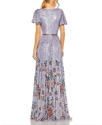 Flounce Sleeve V Neck Gown