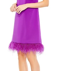 Feathered Hem High Neck Sleeveless A Line Dress
