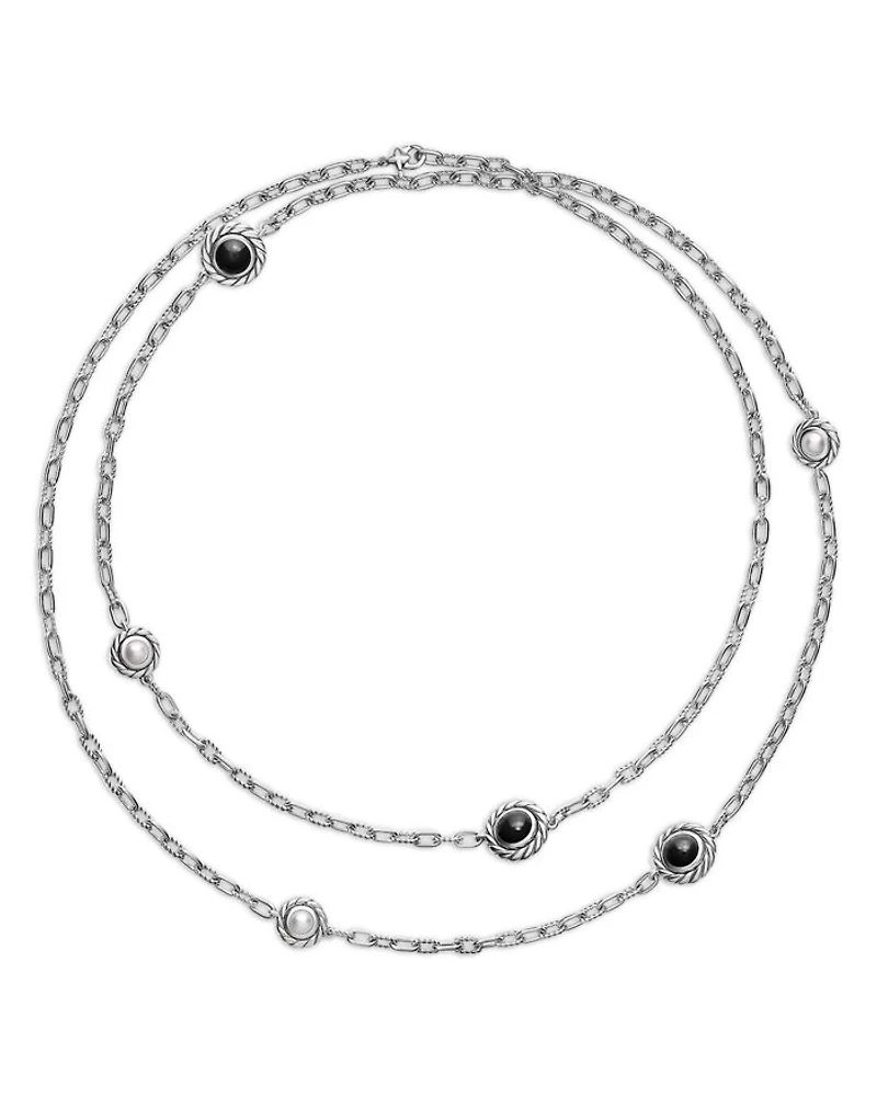 Pearl Classics Station Chain Necklace Sterling Silver with Stone, 4mm