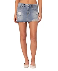 Edikted Ginnie Low Rise Distressed Denim Mini Skirt