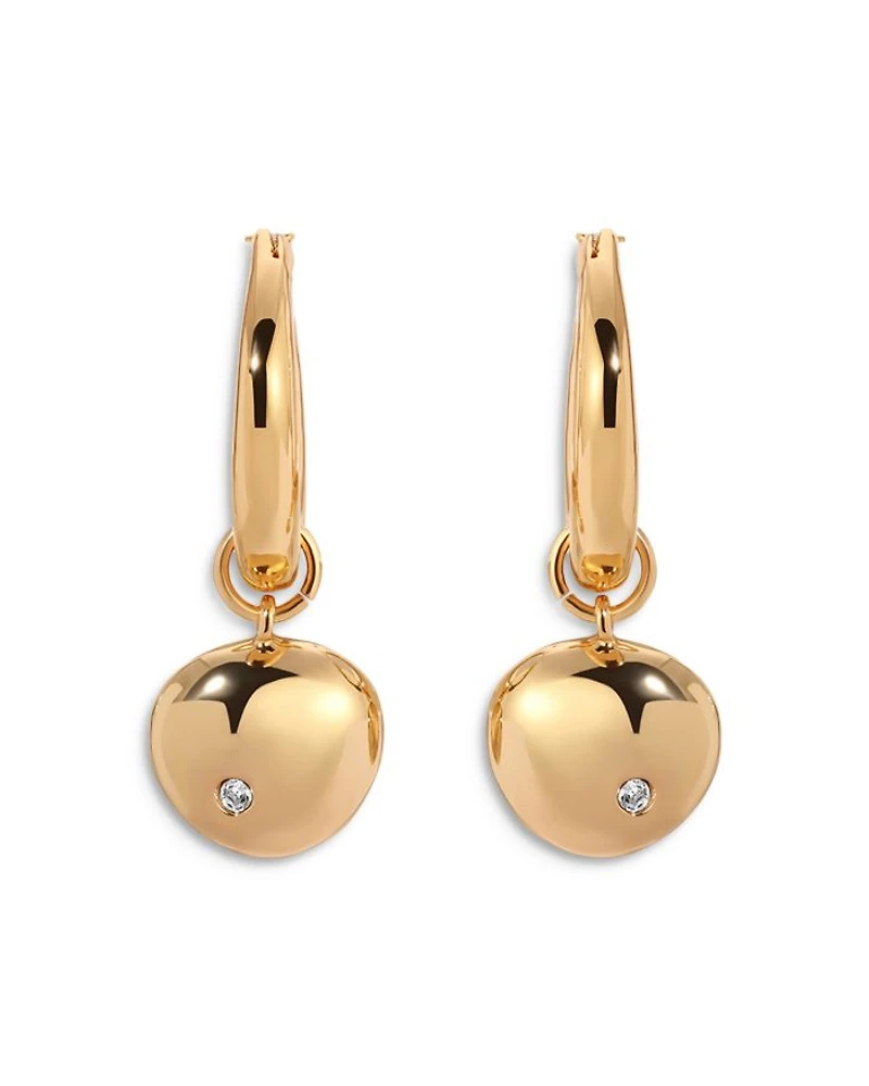 Pavé Polished Pebble Charm Huggie Hoop Earrings