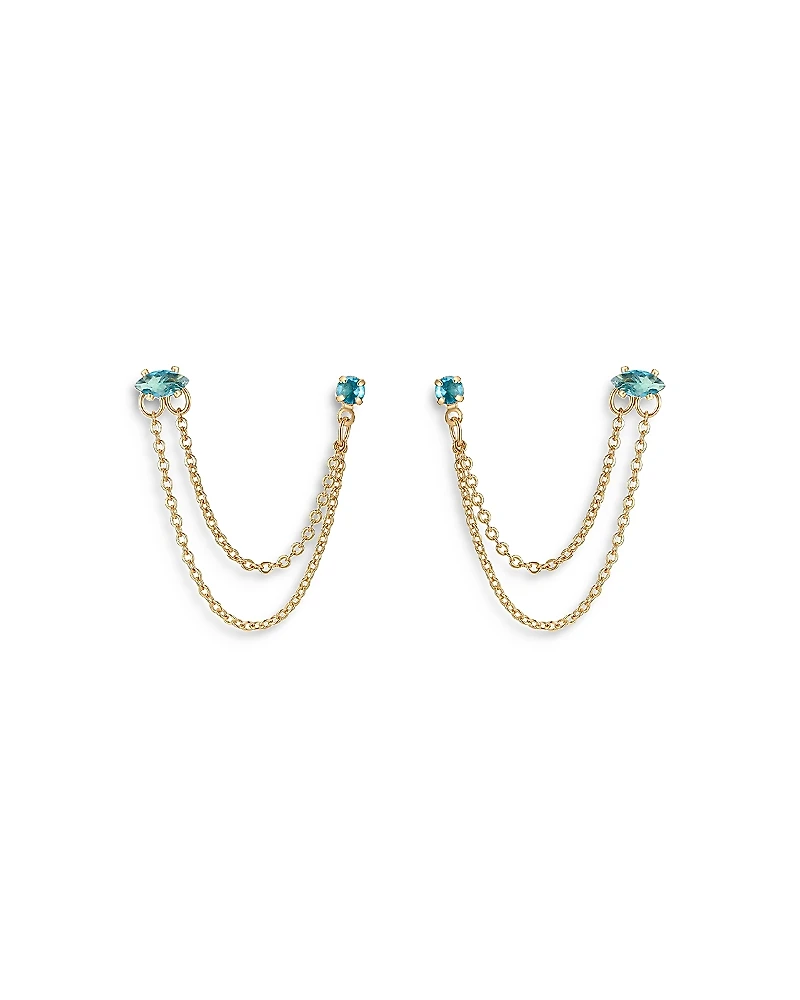 Ettika Blue Crystal & Looped Chains Double Piercing Drop Earrings