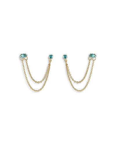 Ettika Blue Crystal & Looped Chains Double Piercing Drop Earrings