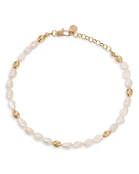 Pavé & Cultured Freshwater Pearl Polished Pebble Beaded Ankle Bracelet in 18K Gold Plated