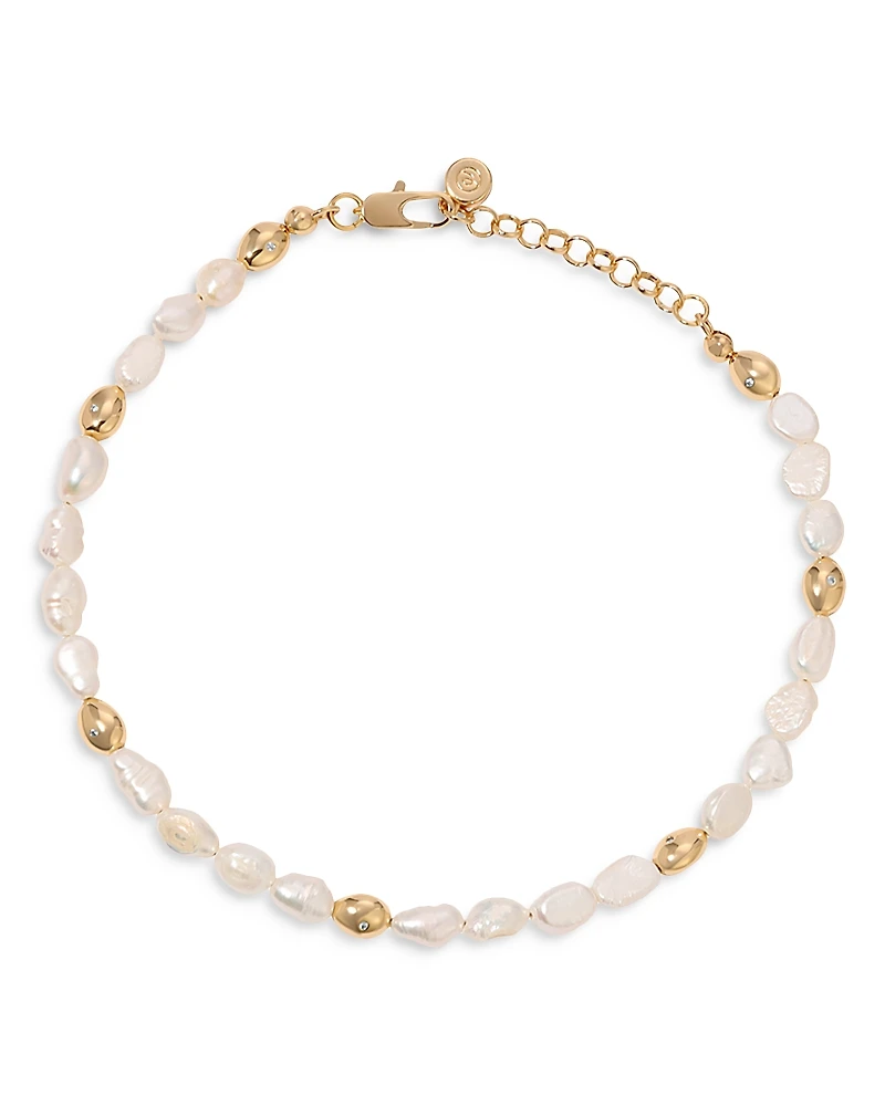 Ettika Pave & Cultured Freshwater Pearl Polished Pebble Beaded Ankle Bracelet