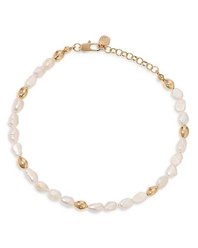 Ettika Pave & Cultured Freshwater Pearl Polished Pebble Beaded Ankle Bracelet