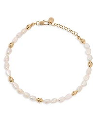 Ettika Pave & Cultured Freshwater Pearl Polished Pebble Beaded Ankle Bracelet