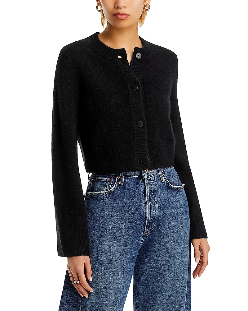 Aqua 100% Cashmere Cropped Wide Sleeve Crewneck Cardigan - Exclusive