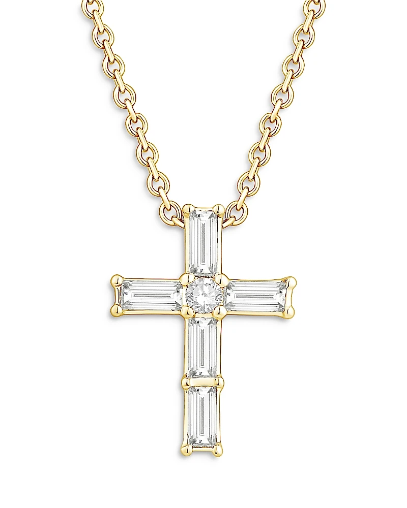 Bloomingdale's Fine Collection Diamond Baguette & Round Cross Pendant Necklace