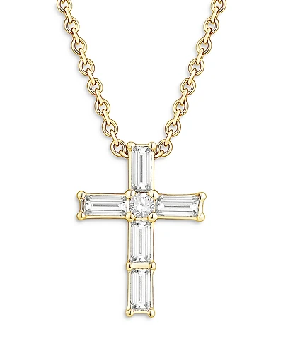 Bloomingdale's Fine Collection Diamond Baguette & Round Cross Pendant Necklace