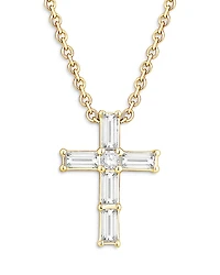 Bloomingdale's Fine Collection Diamond Baguette & Round Cross Pendant Necklace