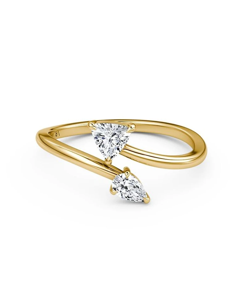Lab-Grown Diamond Bypass Cuff Ring 14K Yellow Gold, .32ctw Pear & Trillion Lab Grown Diamonds