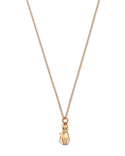 14K Yellow Gold White Sapphire Cat Pendant Necklace, 16"-18"
