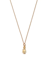 14K Yellow Gold White Sapphire Cat Pendant Necklace, 16"-18"
