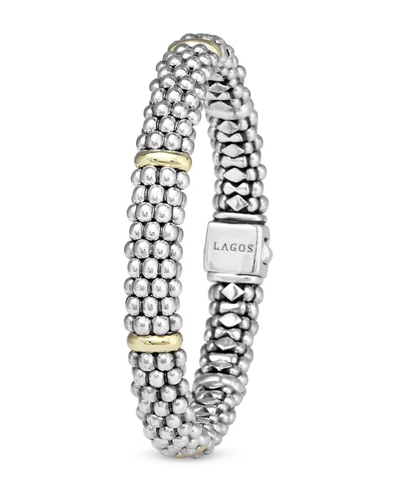 Sterling Silver & 18K Yellow Gold Caviar Bracelet