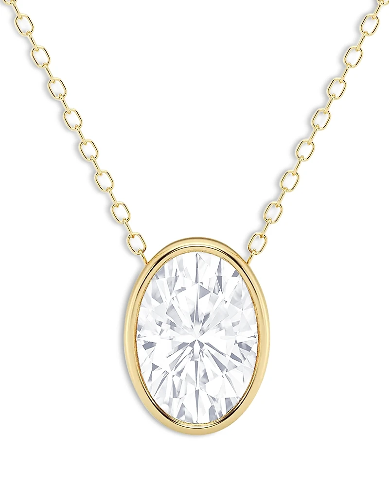 Bloomingdale's Fine Collection Certified Lab Grown Oval Cut Diamond Bezel Set Pendant Necklace